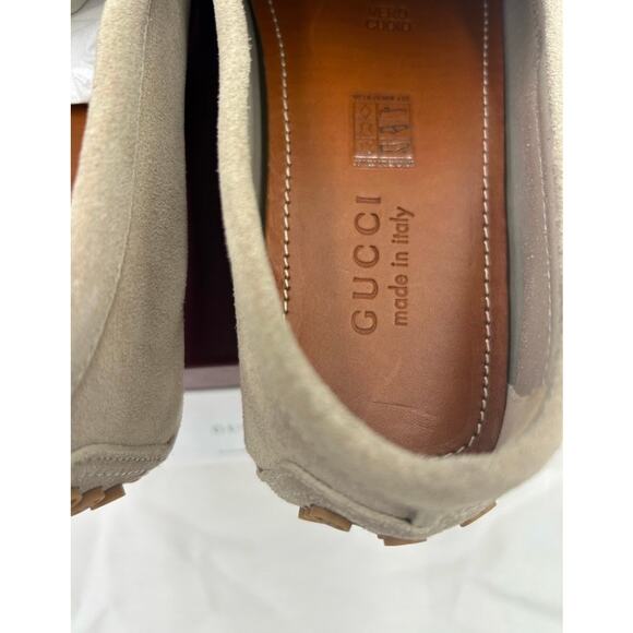 Men\'s Gucci suede oatmeal GG embossed driver loafers size 8 fits 8.5 US main image 8